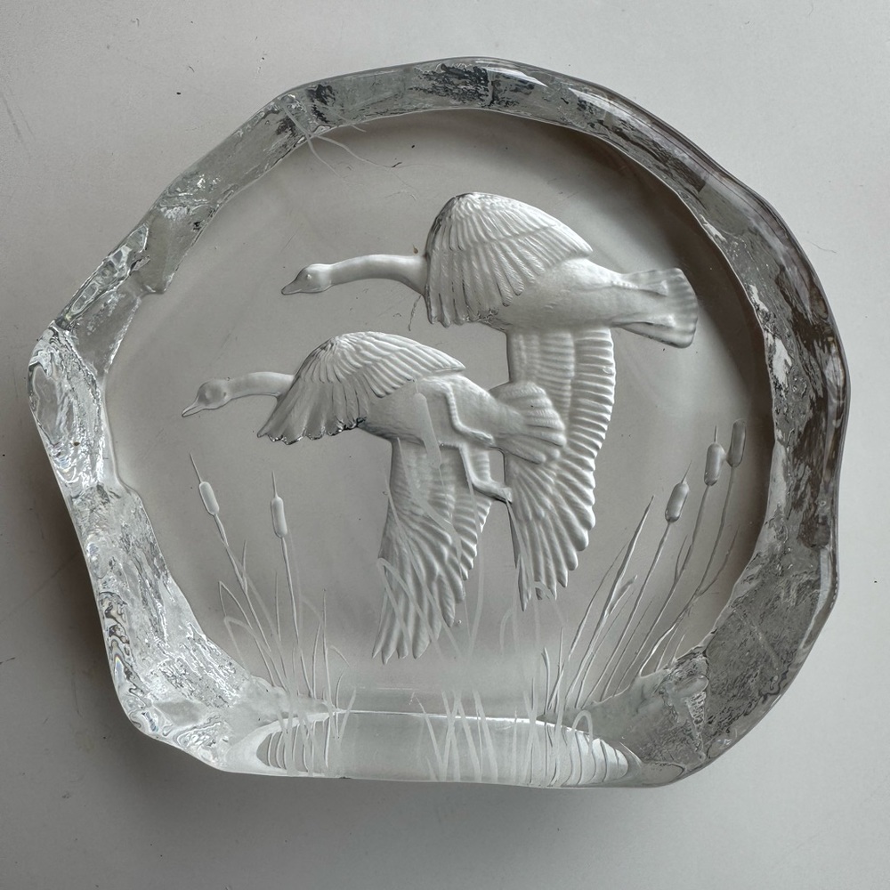 Dartington Crystal Flying Goose Paperweight England Signed Capredoni